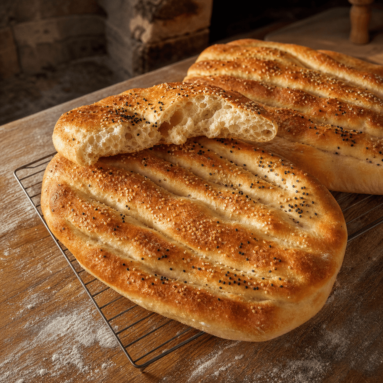 Pain arménien matnakash sortant du four — Paris Armenian Bakery Paris 14